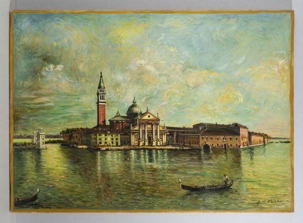 GIORGIO DE CHIRICO Volos (Grecia) 1888 - 1978 Roma : Venezia (Isola di San Giorgio)  inizi anni '50  - Asta Dipinti  - Associazione Nazionale - Case d'Asta italiane