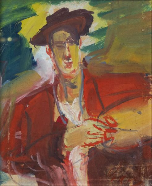 LUIGI SPAZZAPAN Gradisca d'Isonzo (GO) 1889 - 1958 Torino : Autoritratto con cappello e tavolozza 1937 circa  - Asta Dipinti  - Associazione Nazionale - Case d'Asta italiane