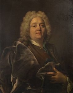 RIGAUD HYACINTHE (ambito di) Perpignano (Francia) 1659-Parigi 1743 - Ritratto virile