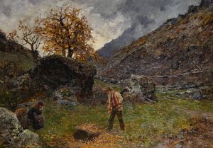 SERAFINO GRASSI Torino 1863 - 1904 - La raccolta delle foglie 1892