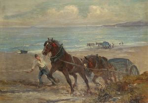 LEONARDO RODA Racconigi (CN) 1868 - 1933 - Cavalli sulla spiaggia