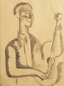 ACHILLE FUNI Ferrara 1890 - 1972 Appiano Gentile (CO) - Suonatore di chitarra 1916