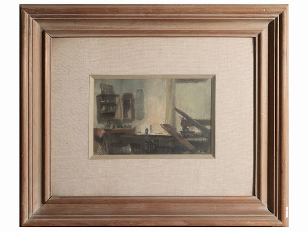 Romano Stefanelli : Interno dello studio di Annigoni 1962  - Asta La Casa del Maestro Pietro Annigoni e di Rosa Segreto - Associazione Nazionale - Case d'Asta italiane