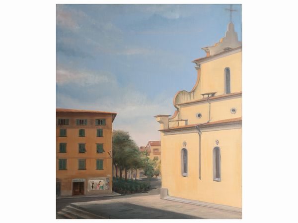 Rossella Segreto Annigoni : Scorcio della Chiesa di Santo Spirito vista dalla casa  - Asta La Casa del Maestro Pietro Annigoni e di Rosa Segreto - Associazione Nazionale - Case d'Asta italiane