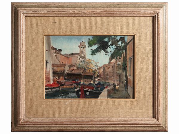 Romano Stefanelli : Squero di San Trovaso - Venezia 1974  - Asta La Casa del Maestro Pietro Annigoni e di Rosa Segreto - Associazione Nazionale - Case d'Asta italiane