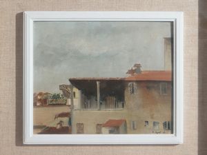 Rossella Segreto Annigoni : Angolo della casa con vaso tribale  - Asta La Casa del Maestro Pietro Annigoni e di Rosa Segreto - Associazione Nazionale - Case d'Asta italiane