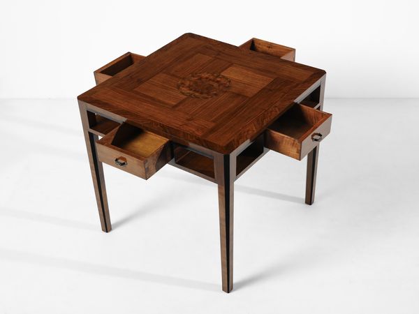 SCATTOLIN ANGELO (1904 - 1981) : attribuito. Tavolo da gioco e piccolo tavolino probabile esecuzione mobilificio Fantoni di Gemona o mobilificio Luigi Scremin di Belluno  - Asta Asta 485 | DESIGN E ARTI DECORATIVE DEL NOVECENTO Tradizionale - Associazione Nazionale - Case d'Asta italiane