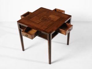 SCATTOLIN ANGELO (1904 - 1981) : attribuito. Tavolo da gioco e piccolo tavolino probabile esecuzione mobilificio Fantoni di Gemona o mobilificio Luigi Scremin di Belluno  - Asta Asta 485 | DESIGN E ARTI DECORATIVE DEL NOVECENTO Tradizionale - Associazione Nazionale - Case d'Asta italiane