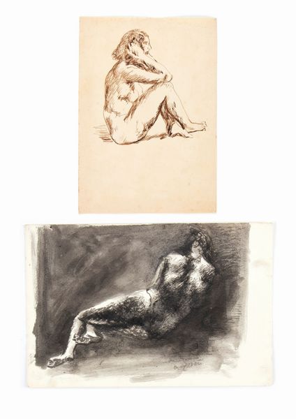 Alberto Ziveri : Lotto di due disegni di nudo  - Asta  Arte moderna e contemporanea: XIX, XX, XXI secolo. Con una sezione dedicata alla ceramica del 900 - Associazione Nazionale - Case d'Asta italiane