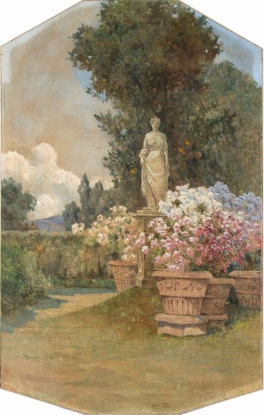 Adolfo Tommasi : Giardino con statua di villa toscana  - Asta  Arte moderna e contemporanea: XIX, XX, XXI secolo. Con una sezione dedicata alla ceramica del 900 - Associazione Nazionale - Case d'Asta italiane