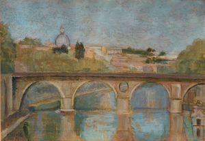 Carlo Socrate - Veduta di Ponte Sisto e della cupola di San Pietro