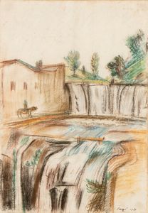 Ferruccio Ferrazzi - Paesaggio con cascata, Isola Farnese