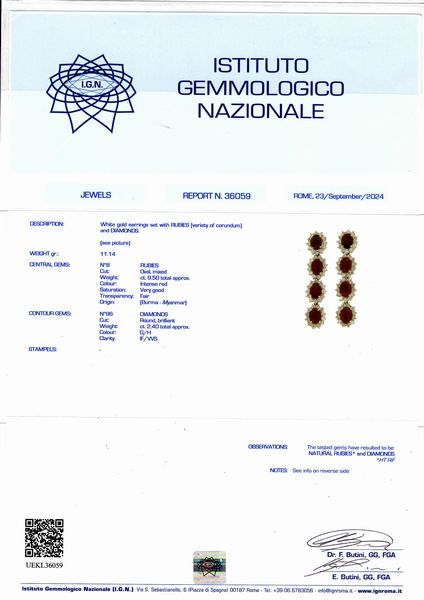 Paio di orecchini pendenti in oro con rubini e diamanti  - Asta Gioielli e Argenti del XX secolo, con una selezione di Orologi da polso e Penne da collezione - Associazione Nazionale - Case d'Asta italiane