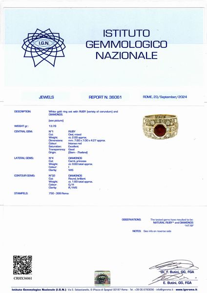 Anello in oro con rubinio e diamanti  - Asta Gioielli e Argenti del XX secolo, con una selezione di Orologi da polso e Penne da collezione - Associazione Nazionale - Case d'Asta italiane