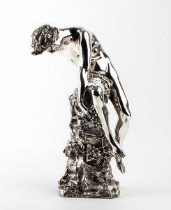 Marcello Mortet - Scultura italiana in argento raffigurante Narciso