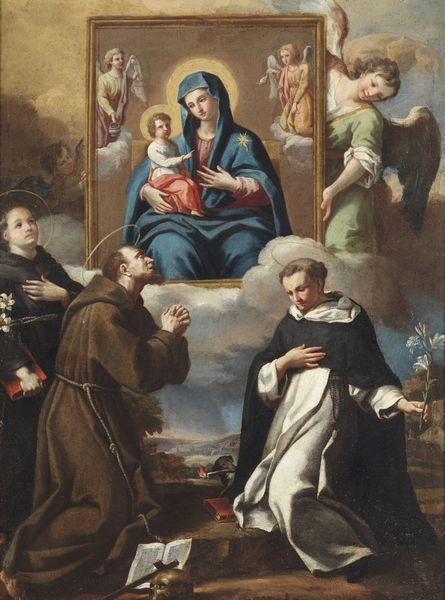 ARTISTA ITALIANO DEL XVIII SECOLO : San Domenico, San Francesco e Sant'Antonio da Padova che contemplano un'immagine della Madonna con Bambino  - Asta Asta 492 | ARTE ANTICA E DEL XIX SECOLO - Arte antica e antiquariato Tradizionale - Associazione Nazionale - Case d'Asta italiane