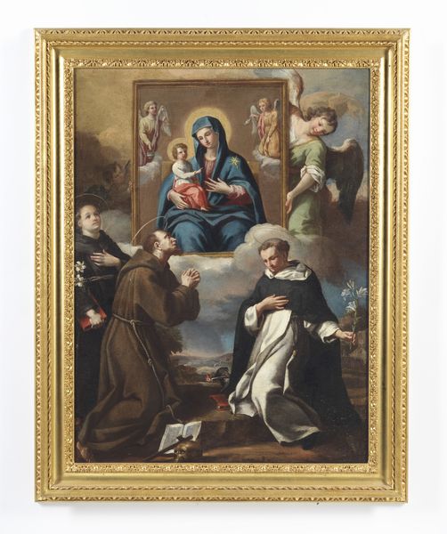 ARTISTA ITALIANO DEL XVIII SECOLO : San Domenico, San Francesco e Sant'Antonio da Padova che contemplano un'immagine della Madonna con Bambino  - Asta Asta 492 | ARTE ANTICA E DEL XIX SECOLO - Arte antica e antiquariato Tradizionale - Associazione Nazionale - Case d'Asta italiane