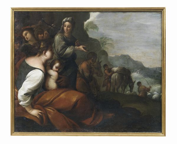 ARTISTA LOMBARDO DEL XVII SECOLO : Scena biblica (forse il viaggio di Rachele)  - Asta Asta 492 | ARTE ANTICA E DEL XIX SECOLO - Arte antica e antiquariato Tradizionale - Associazione Nazionale - Case d'Asta italiane