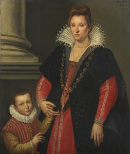 PETERZANO SIMONE (1535 - 1599) - Ritratto di gentildonna ventisettenne con bambino