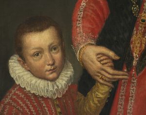 PETERZANO SIMONE (1535 - 1599) : Ritratto di gentildonna ventisettenne con bambino  - Asta Asta 492 | ARTE ANTICA E DEL XIX SECOLO - Arte antica e antiquariato Tradizionale - Associazione Nazionale - Case d'Asta italiane