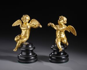 SCULTORE ATTIVO A GENOVA O ROMA, XVII-XVIII SECOLO : Coppia di cherubini in bronzo dorato  - Asta Asta 492 | ARTE ANTICA E DEL XIX SECOLO - Arte antica e antiquariato Tradizionale - Associazione Nazionale - Case d'Asta italiane