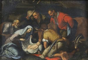 BASSANO JACOPO (1510 - 1592) - Cerchia di. Adorazione dei pastori