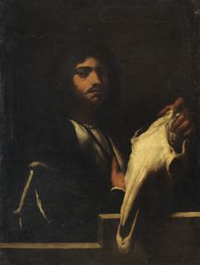 DELLA VECCHIA PIETRO (1603 - 1678) - Ritratto di Giorgione con un teschio di cavallo