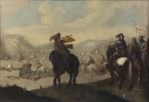 FALCONE ANIELLO (1607 - 1665) - Ambito di. Scena di battaglia