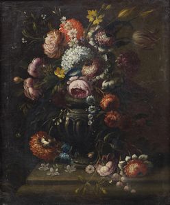 CASISSA NICOLA (1680 - 1730 circa) - Attribuito a. Natura morta di fiori in un vaso 'all'antica'