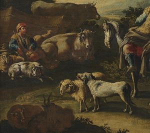 BRANDI DOMENICO (1683 - 1736) : Paesaggio con pastori e armenti  - Asta Asta 492 | ARTE ANTICA E DEL XIX SECOLO - Arte antica e antiquariato Tradizionale - Associazione Nazionale - Case d'Asta italiane