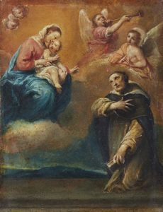 ARTISTA EMILIANO DEL XVII-XVIII SECOLO - Madonna con Bambino, San Francesco e angeli