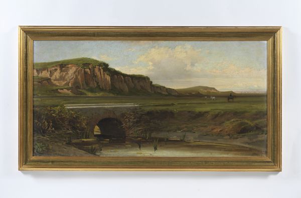 VERTUNNI ACHILLE (1826 - 1897) : Paesaggio della Campagna Romana con ponte su un corso d'acqua  - Asta Asta 493 | ARTE ANTICA E DEL XIX SECOLO - Dipinti e sculture del XIX secolo Tradizionale - Associazione Nazionale - Case d'Asta italiane