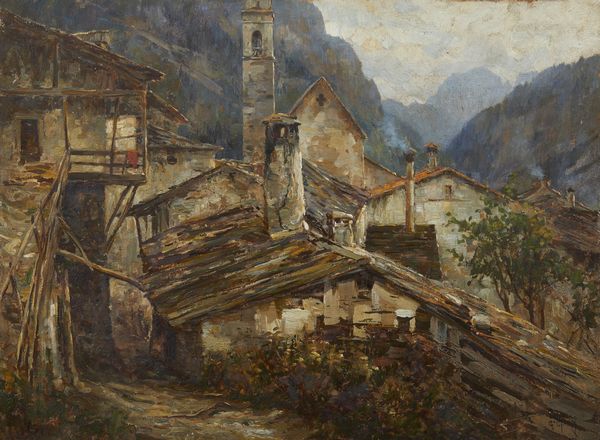 CIARDI GUGLIELMO (1842 - 1917) : Paese di montagna con casolari e campanile  - Asta Asta 493 | ARTE ANTICA E DEL XIX SECOLO - Dipinti e sculture del XIX secolo Tradizionale - Associazione Nazionale - Case d'Asta italiane