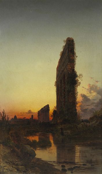 CORRODI HERMANN (1844 - 1905) : Tramonto nella Campagna Romana presso l'acquedotto Claudio  - Asta Asta 493 | ARTE ANTICA E DEL XIX SECOLO - Dipinti e sculture del XIX secolo Tradizionale - Associazione Nazionale - Case d'Asta italiane