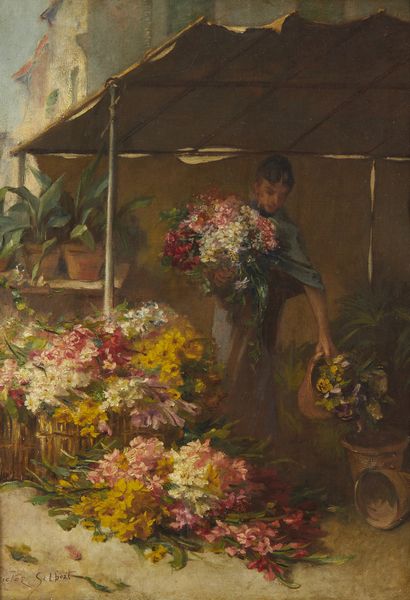 GILBERT VICTOR GABRIEL (1847 - 1935) : La venditrice di fiori  - Asta Asta 493 | ARTE ANTICA E DEL XIX SECOLO - Dipinti e sculture del XIX secolo Tradizionale - Associazione Nazionale - Case d'Asta italiane