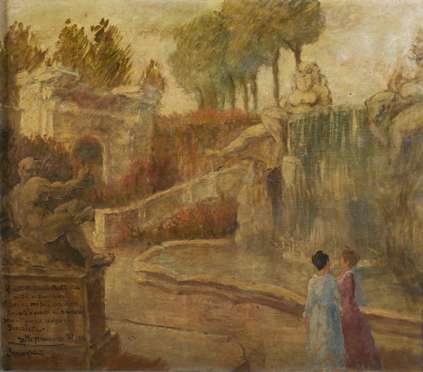 SEMEGHINI PIO (1878 - 1964) : Dittico raffigurante gentildonne in un giardino rinascimentale  - Asta Asta 493 | ARTE ANTICA E DEL XIX SECOLO - Dipinti e sculture del XIX secolo Tradizionale - Associazione Nazionale - Case d'Asta italiane