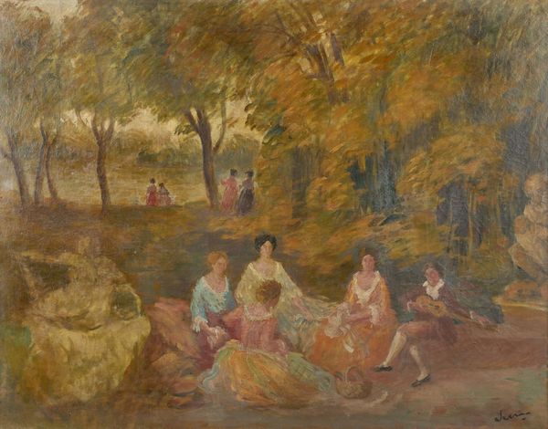 SEMEGHINI PIO (1878 - 1964) : Convivio in un giardino  - Asta Asta 493 | ARTE ANTICA E DEL XIX SECOLO - Dipinti e sculture del XIX secolo Tradizionale - Associazione Nazionale - Case d'Asta italiane