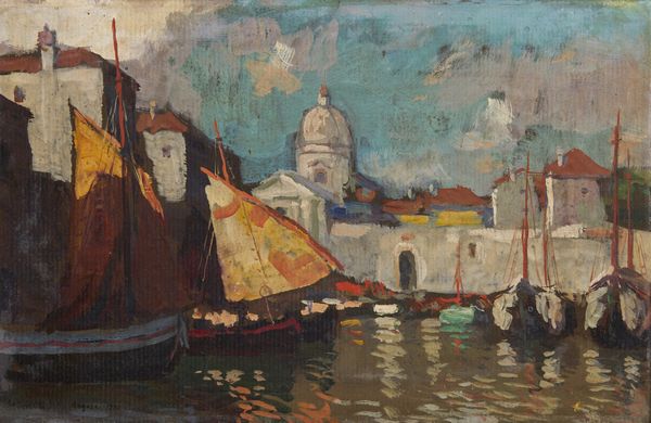 GIMES LAJOS (1886 - 1944) : Il porto di Ragusa  - Asta Asta 493 | ARTE ANTICA E DEL XIX SECOLO - Dipinti e sculture del XIX secolo Tradizionale - Associazione Nazionale - Case d'Asta italiane