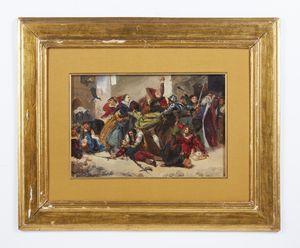 VANNUTELLI SCIPIONE (1834 - 1894) : Bozzetto per episodio delle Guerre di religione in Francia  - Asta Asta 493 | ARTE ANTICA E DEL XIX SECOLO - Dipinti e sculture del XIX secolo Tradizionale - Associazione Nazionale - Case d'Asta italiane