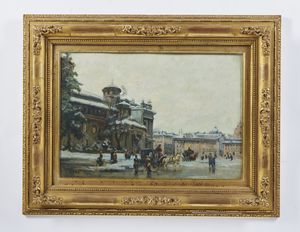 RODA LEONARDO (1868 - 1933) : Piazza Castello, Torino  - Asta Asta 493 | ARTE ANTICA E DEL XIX SECOLO - Dipinti e sculture del XIX secolo Tradizionale - Associazione Nazionale - Case d'Asta italiane