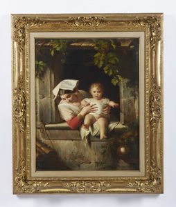 MAZZOLINI GIUSEPPE (1806 - 1876) : Madre con bambino alla finestra  - Asta Asta 493 | ARTE ANTICA E DEL XIX SECOLO - Dipinti e sculture del XIX secolo Tradizionale - Associazione Nazionale - Case d'Asta italiane