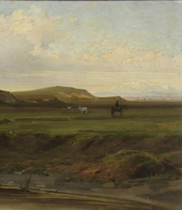 VERTUNNI ACHILLE (1826 - 1897) : Paesaggio della Campagna Romana con ponte su un corso d'acqua  - Asta Asta 493 | ARTE ANTICA E DEL XIX SECOLO - Dipinti e sculture del XIX secolo Tradizionale - Associazione Nazionale - Case d'Asta italiane