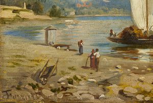 FERRARI GIOVANNI BATTISTA (1829 - 1906) : Veduta del Lago Maggiore con l'Isola Bella  - Asta Asta 493 | ARTE ANTICA E DEL XIX SECOLO - Dipinti e sculture del XIX secolo Tradizionale - Associazione Nazionale - Case d'Asta italiane