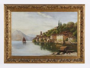 FISCHER AUGUST (1854 - 1921) : Veduta del Lago di Lugano da Gandria  - Asta Asta 493 | ARTE ANTICA E DEL XIX SECOLO - Dipinti e sculture del XIX secolo Tradizionale - Associazione Nazionale - Case d'Asta italiane