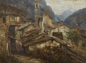 CIARDI GUGLIELMO (1842 - 1917) - Paese di montagna con casolari e campanile