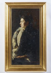 TAVERNIER ANDREA (1858 - 1932) : Ritratto di gentildonna di profilo  - Asta Asta 493 | ARTE ANTICA E DEL XIX SECOLO - Dipinti e sculture del XIX secolo Tradizionale - Associazione Nazionale - Case d'Asta italiane