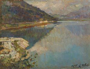 MILESI ALESSANDRO (1856 - 1945) - Paesaggio lacustre