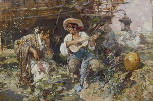 PELLEGRINI RICCARDO (1863 - 1934) - Serenata al porto