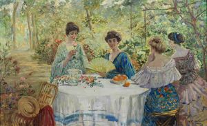 CAPUTO ULISSE (1872 - 1948) - Conversazione in giardino