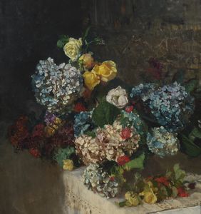 VETRI PAOLO (1855 - 1937) : Natura morta con ortensie e rose  - Asta Asta 493 | ARTE ANTICA E DEL XIX SECOLO - Dipinti e sculture del XIX secolo Tradizionale - Associazione Nazionale - Case d'Asta italiane